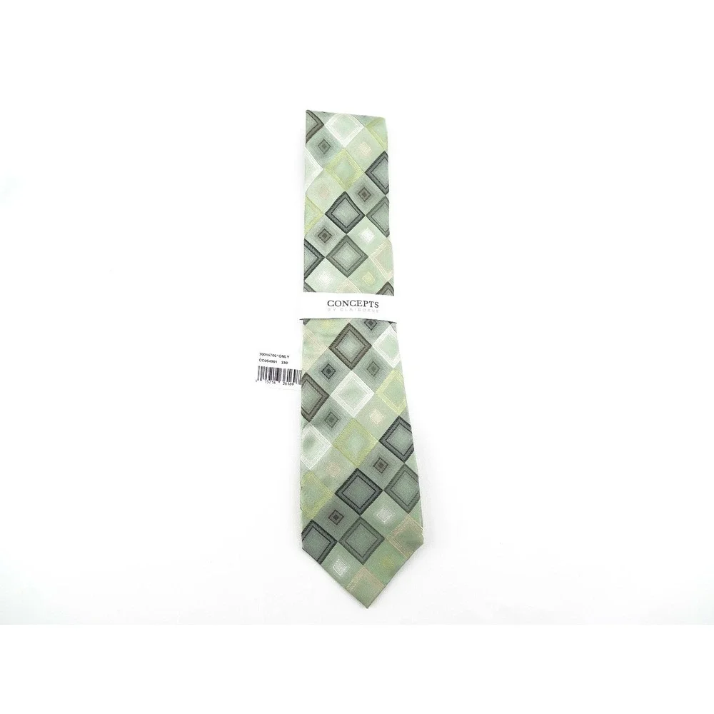 Concepts‎ by Claiborne Mens Tie Hand Made All Silk Green Geometric
